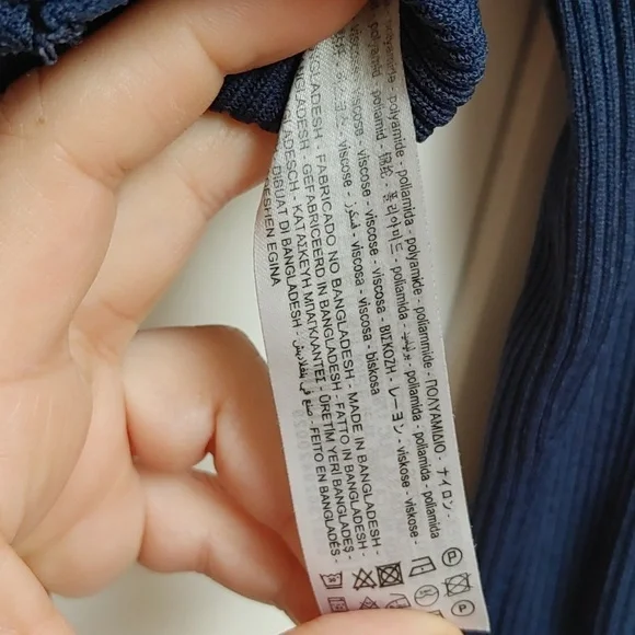 ZARA dark blue ribbed cropped long sleeves button up top shirt Small - Picture 8 of 8